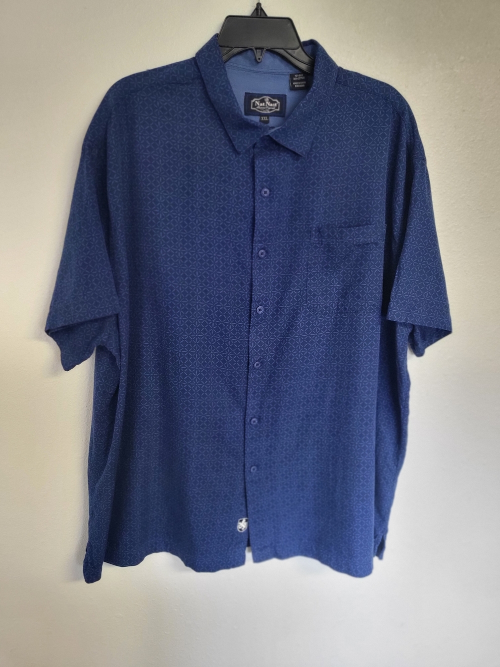 Nat Nast Men's Blue Short Sleeve Silk Blend Shirt In Size XXL